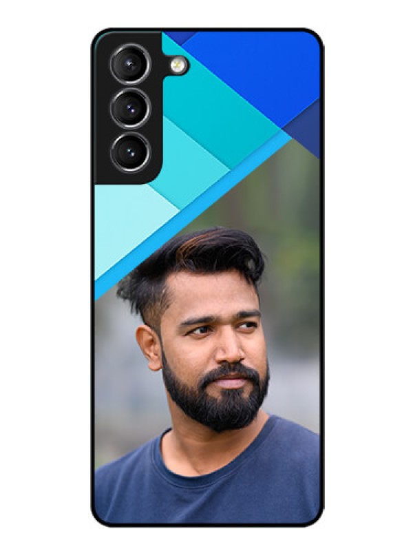 Custom Galaxy S21 Custom Glass Phone Case  - Blue Pattern Design
