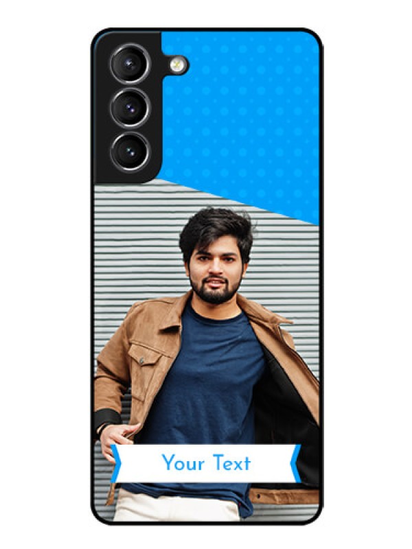 Custom Galaxy S21 Photo Printing on Glass Case  - Simple Blue Color Design