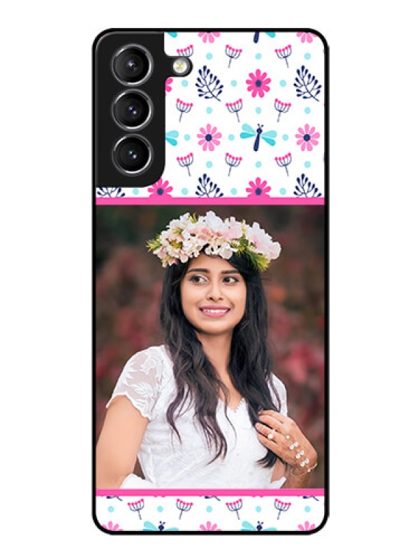Custom Galaxy S21 Photo Printing on Glass Case  - Colorful Flower Design