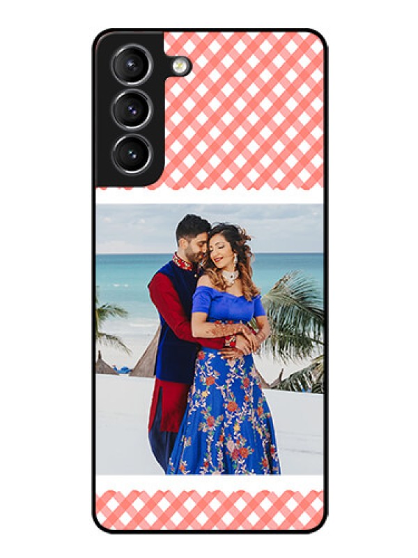 Custom Galaxy S21 Personalized Glass Phone Case  - Pink Pattern Design