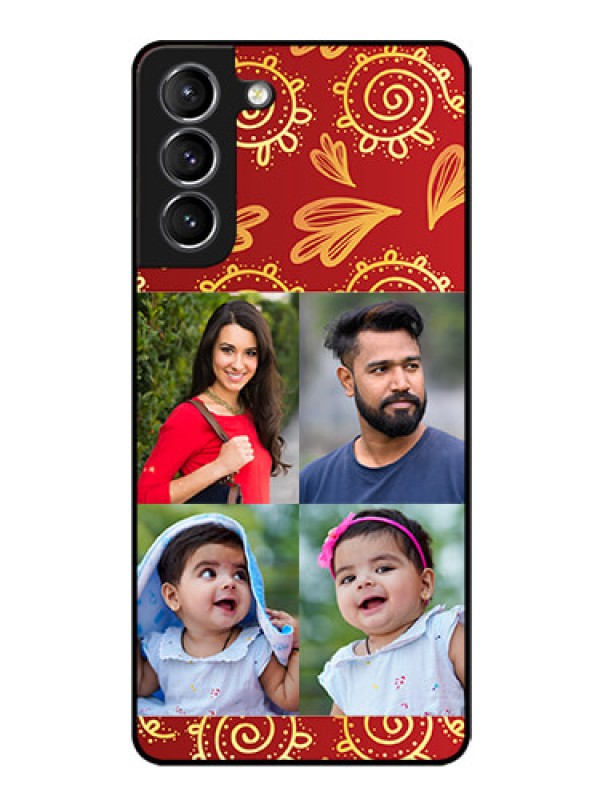 Custom Galaxy S21 Photo Printing on Glass Case  - 4 Image Traditional Design