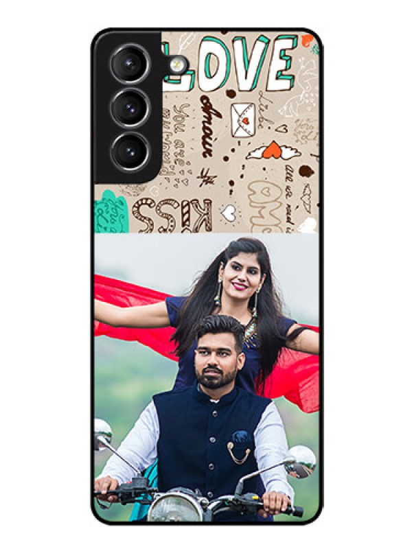 Custom Galaxy S21 Custom Glass Phone Case  - Love Doodle Pattern 