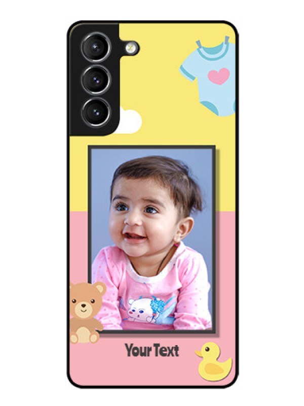 Custom Galaxy S21 Photo Printing on Glass Case  - Kids 2 Color Design