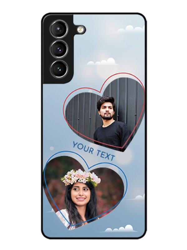 Custom Galaxy S21 Custom Glass Mobile Case  - Blue Color Couple Design 