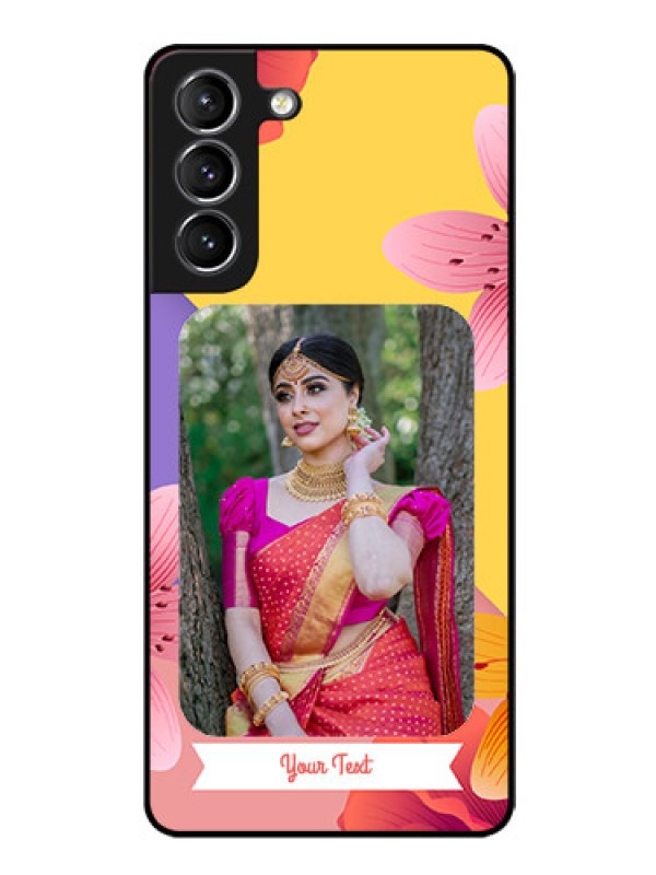 Custom Galaxy S21 Custom Glass Mobile Case  - 3 Image With Vintage Floral Design