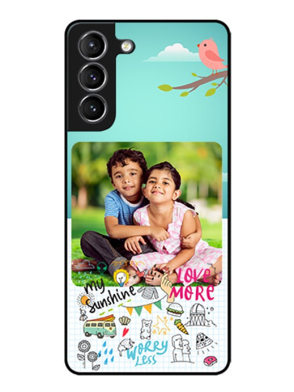 Custom Galaxy S21 Photo Printing on Glass Case  - Doodle love Design