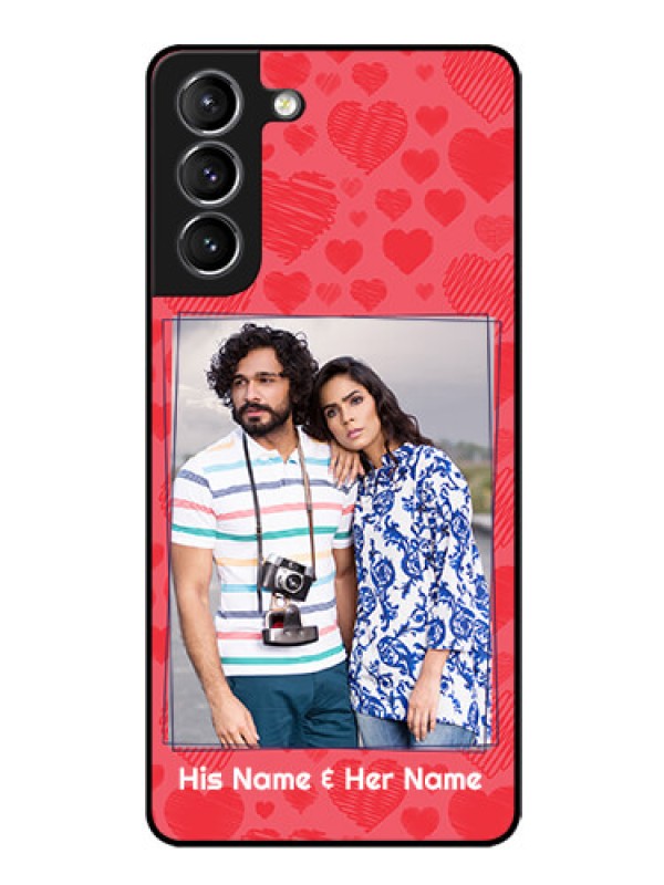 Custom Galaxy S21 Photo Printing on Glass Case  - with Red Heart Symbols Design