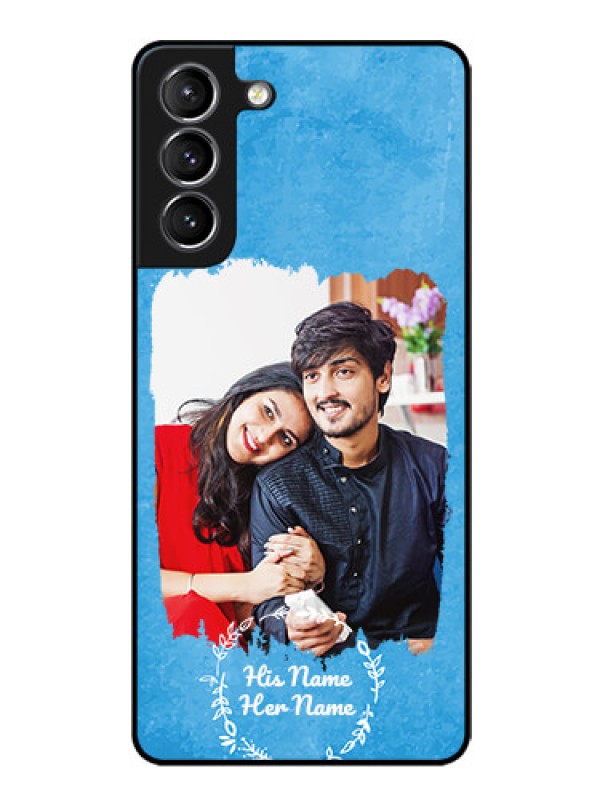 Custom Galaxy S21 Custom Glass Phone Case - Blue Color Vintage Design
