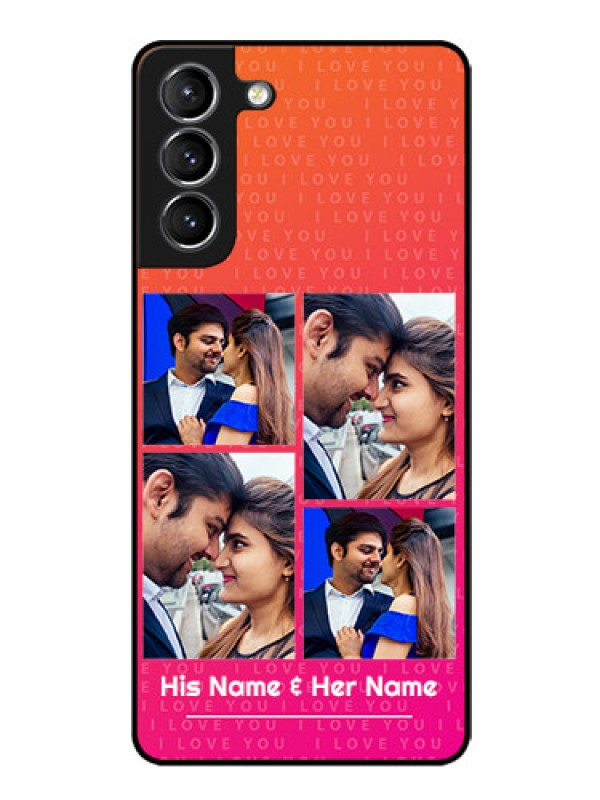 Custom Galaxy S21 Custom Glass Phone Case  - I Love You Pink Design