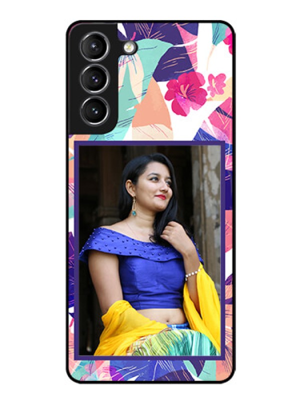 Custom Galaxy S21 Custom Glass Mobile Case  - Abstract Floral Design