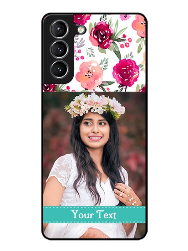 Custom Galaxy S21 Custom Glass Phone Case  - Watercolor Floral Design