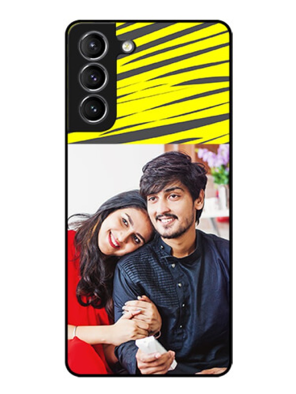 Custom Galaxy S21 Photo Printing on Glass Case  - Yellow Abstract Design