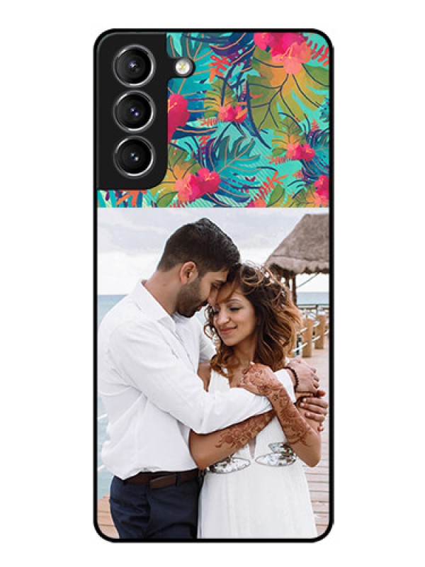 Custom Galaxy S21 Photo Printing on Glass Case  - Watercolor Floral Design