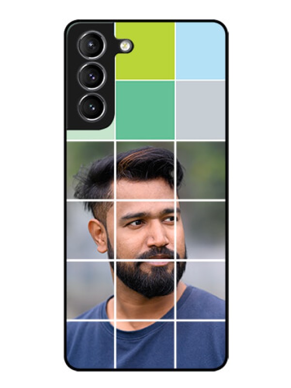 Custom Galaxy S21 Photo Printing on Glass Case  - with white box pattern 