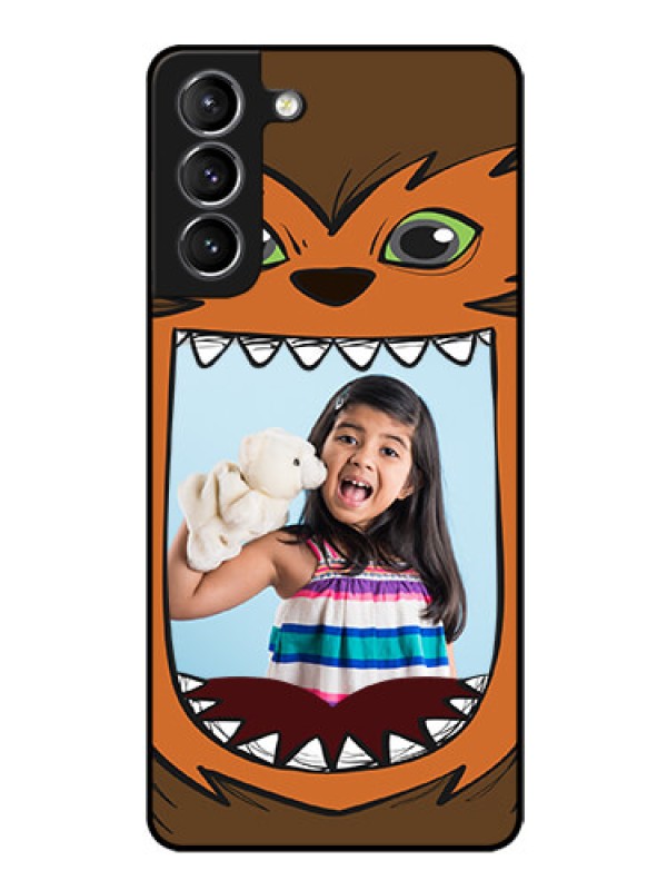 Custom Galaxy S21 Photo Printing on Glass Case  - Owl Monster Back Case Design