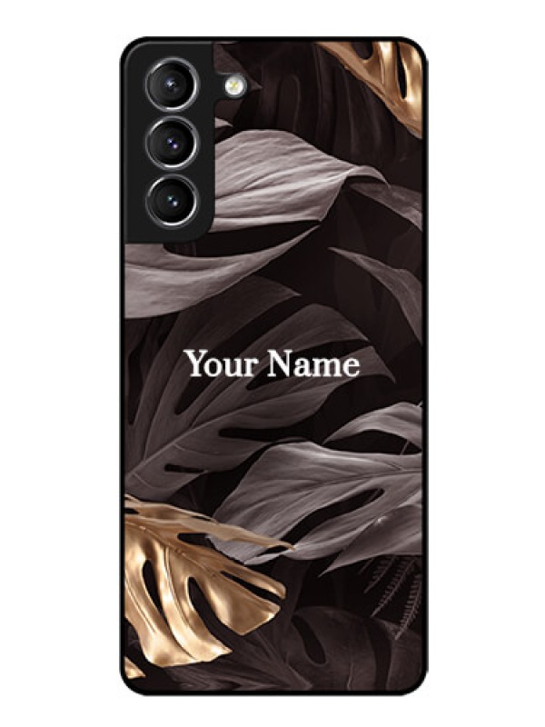 Custom Galaxy S21 Personalised Glass Phone Case - Wild Leaves digital paint Design
