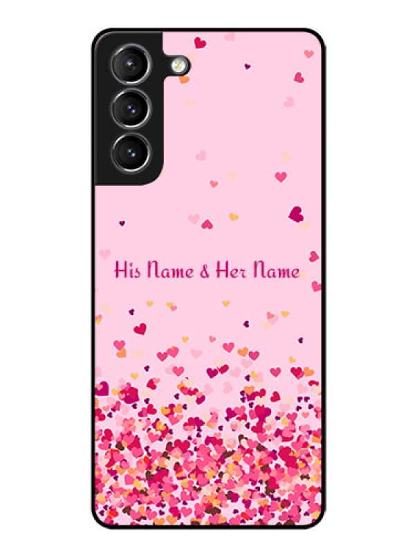 Custom Galaxy S21 Photo Printing on Glass Case - Floating Hearts Design