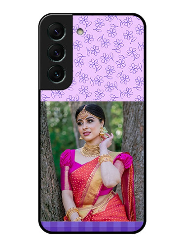 Custom Galaxy S22 5G Custom Glass Phone Case - Purple Floral Design