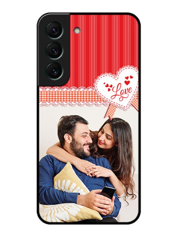 Custom Galaxy S22 5G Custom Glass Mobile Case - Red Love Pattern Design
