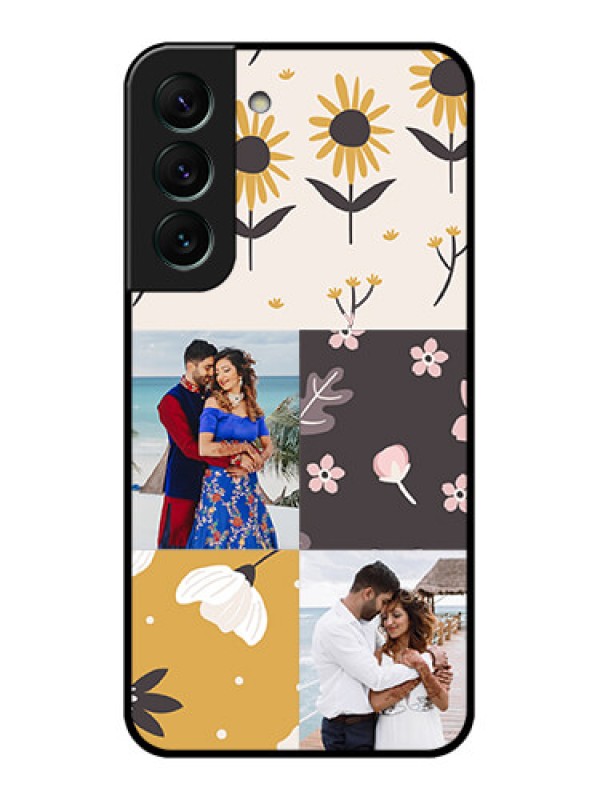 Custom Galaxy S22 5G Photo Printing on Glass Case - 3 Images with Floral Design