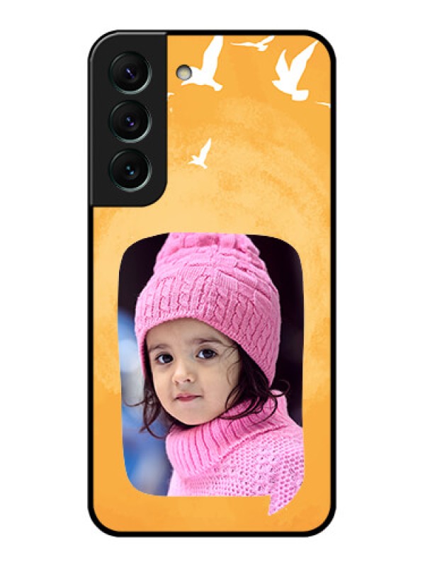 Custom Galaxy S22 5G Personalized Glass Phone Case - Water Color Design with Bird Icons