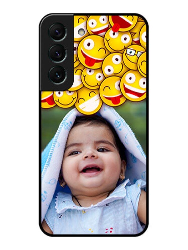 Custom Galaxy S22 5G Custom Glass Mobile Case - with Smiley Emoji Design