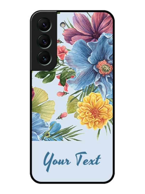 Custom Galaxy S22 5G Custom Glass Mobile Case - Stunning Watercolored Flowers Painting Design