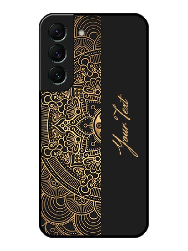 Custom Galaxy S22 5G Photo Printing on Glass Case - Mandala art with custom text Design