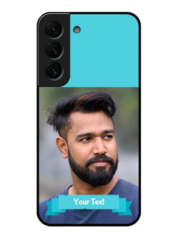 Custom Galaxy S22 Plus 5G Personalized Glass Phone Case - Simple Blue Color Design