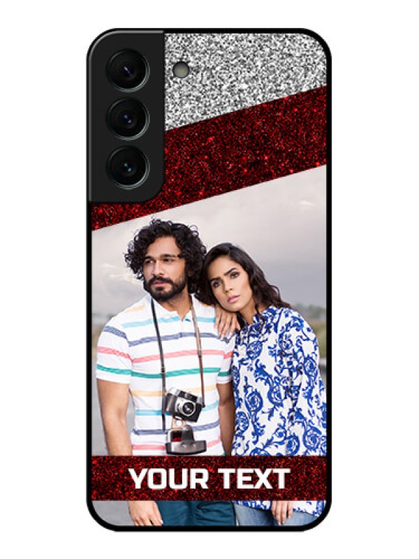 Custom Galaxy S22 Plus 5G Personalized Glass Phone Case - Image Holder with Glitter Strip Design