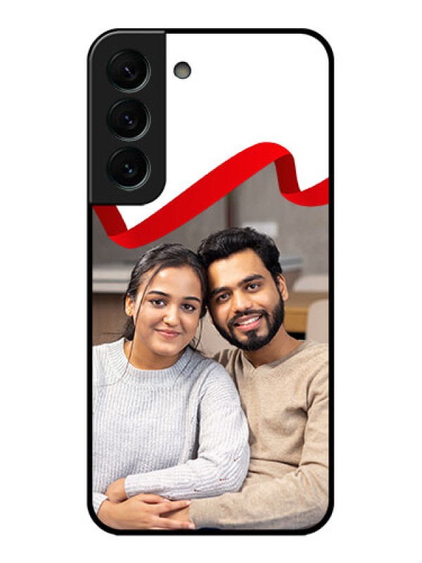 Custom Galaxy S22 Plus 5G Photo Printing on Glass Case - Red Ribbon Frame Design