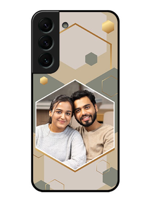 Custom Galaxy S22 Plus 5G Photo Printing on Glass Case - Stylish Hexagon Pattern Design