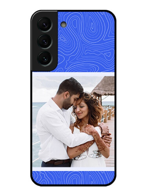 Custom Galaxy S22 Plus 5G Custom Glass Mobile Case - Curved line art with blue and white Design