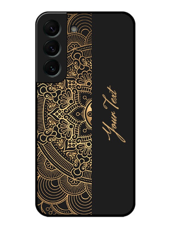 Custom Galaxy S22 Plus 5G Photo Printing on Glass Case - Mandala art with custom text Design