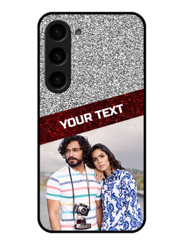 Custom Galaxy S23 5G Personalized Glass Phone Case - Image Holder with Glitter Strip Design