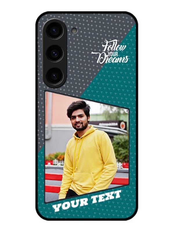 Custom Galaxy S23 5G Personalized Glass Phone Case - Background Pattern Design with Quote