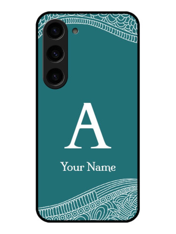 Custom Galaxy S23 5G Personalized Glass Phone Case - line art pattern with custom name Design