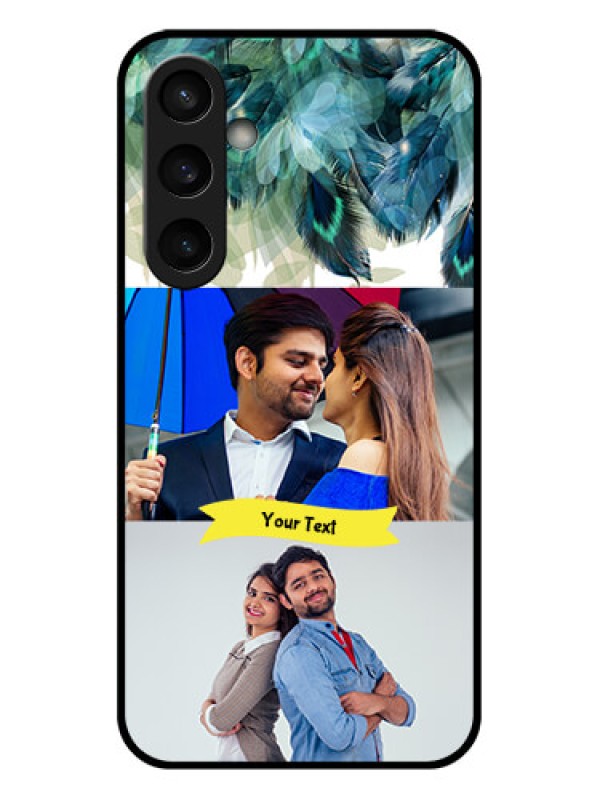 Custom Samsung Galaxy S23 FE 5G Custom Glass Phone Case - Image With Boho Peacock Feather Design