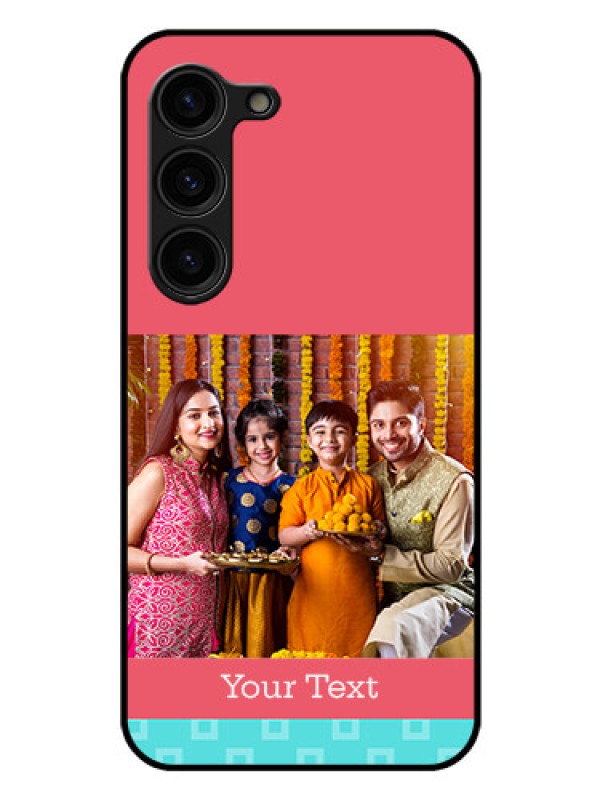 Custom Galaxy S23 Plus 5G Personalized Glass Phone Case - Peach & Blue Color Design