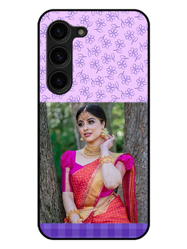 Custom Galaxy S23 Plus 5G Custom Glass Phone Case - Purple Floral Design