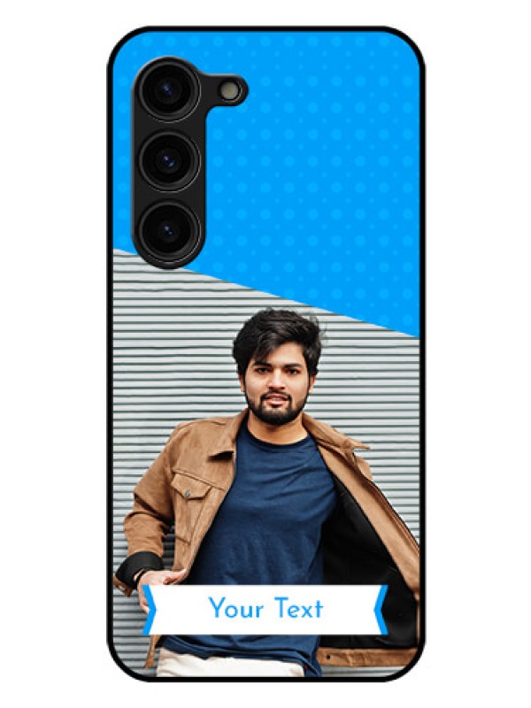 Custom Galaxy S23 Plus 5G Photo Printing on Glass Case - Simple Blue Color Design