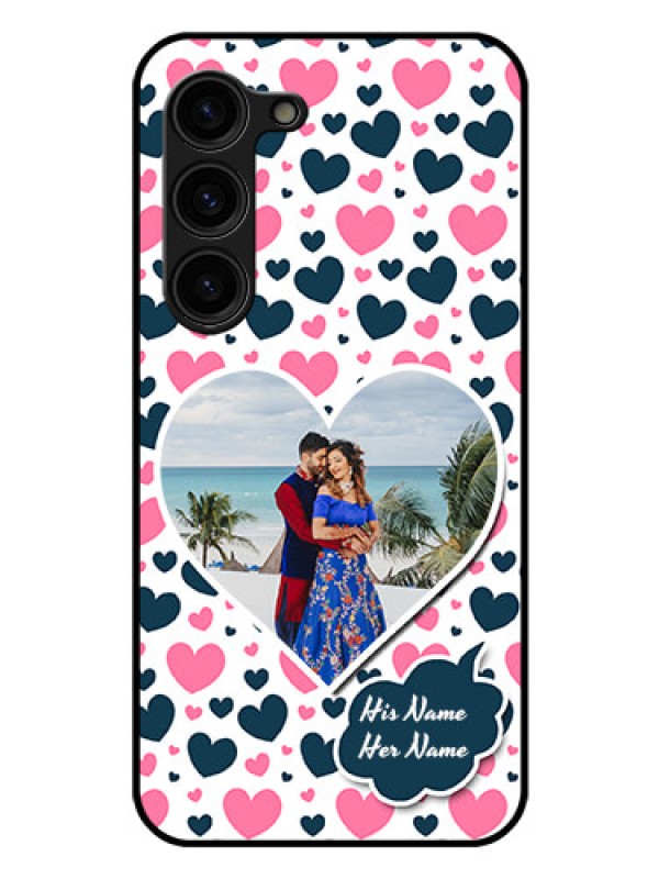 Custom Galaxy S23 Plus 5G Custom Glass Phone Case - Pink & Blue Heart Design
