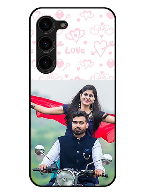 Custom Galaxy S23 Plus 5G Custom Glass Mobile Case - Pink Flying Heart Design