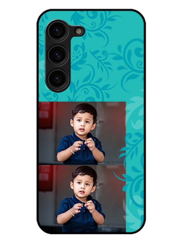 Custom Galaxy S23 Plus 5G Personalized Glass Phone Case - with Photo and Green Floral Design