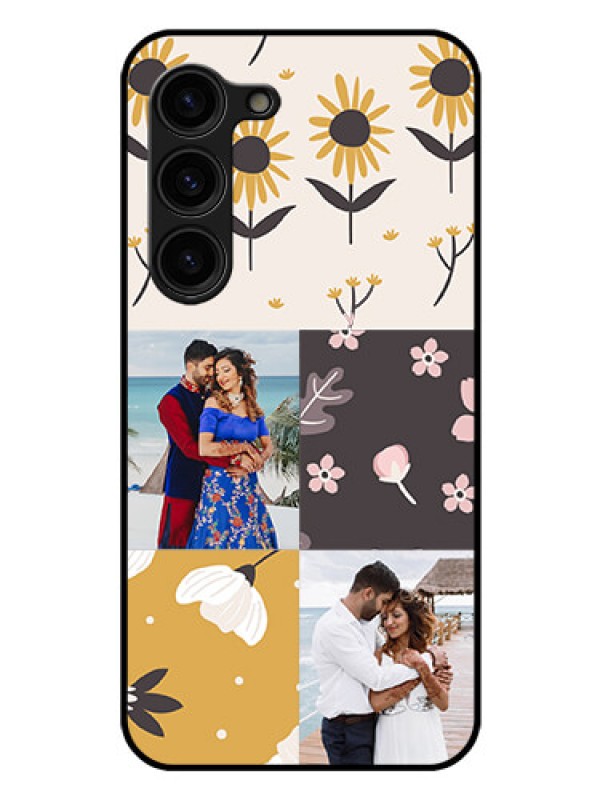 Custom Galaxy S23 Plus 5G Photo Printing on Glass Case - 3 Images with Floral Design