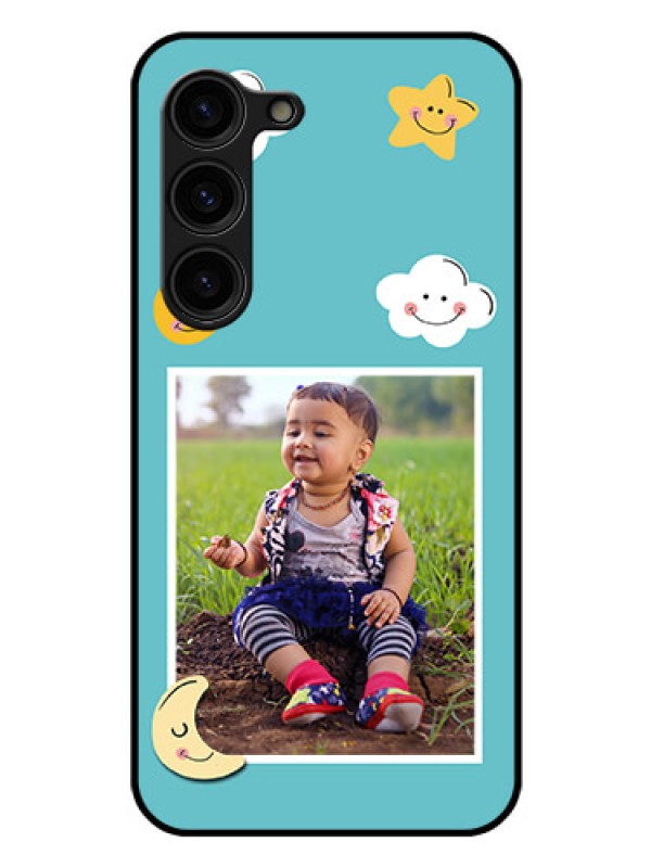 Custom Galaxy S23 Plus 5G Personalized Glass Phone Case - Smiley Kids Stars Design