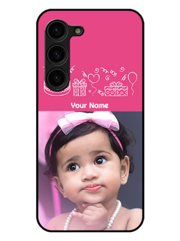 Custom Galaxy S23 Plus 5G Photo Printing on Glass Case - with Birthday Line Art Design