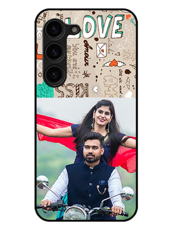 Custom Galaxy S23 Plus 5G Custom Glass Phone Case - Love Doodle Pattern