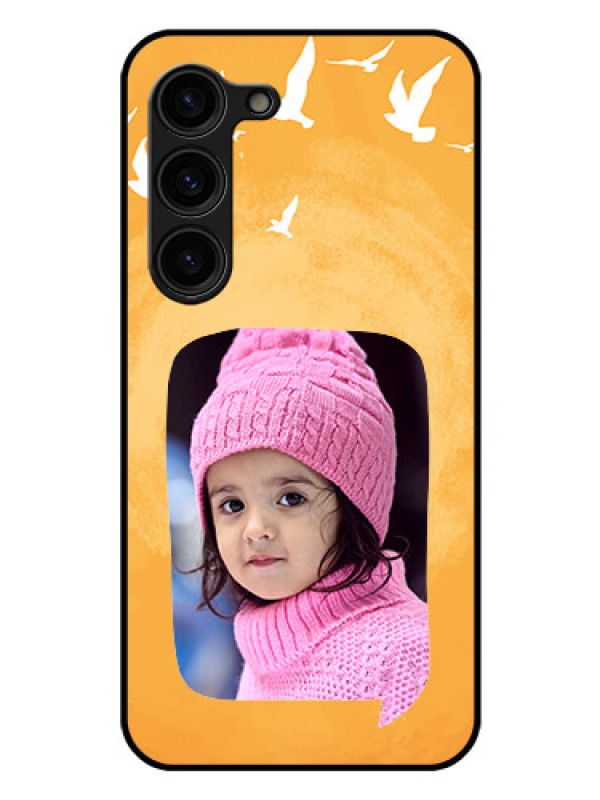 Custom Galaxy S23 Plus 5G Personalized Glass Phone Case - Water Color Design with Bird Icons