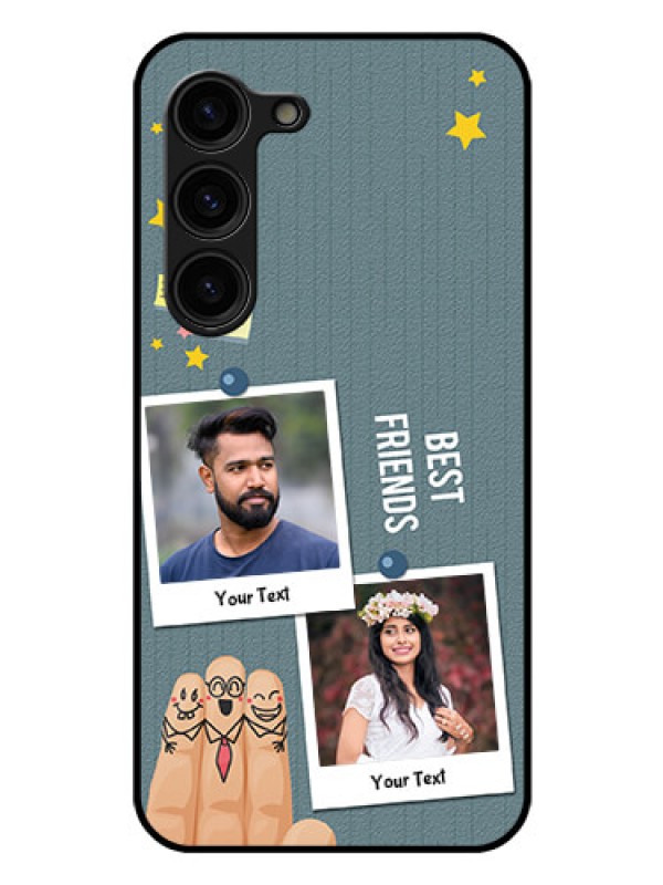 Custom Galaxy S23 Plus 5G Personalized Glass Phone Case - Sticky Frames and Friendship Design